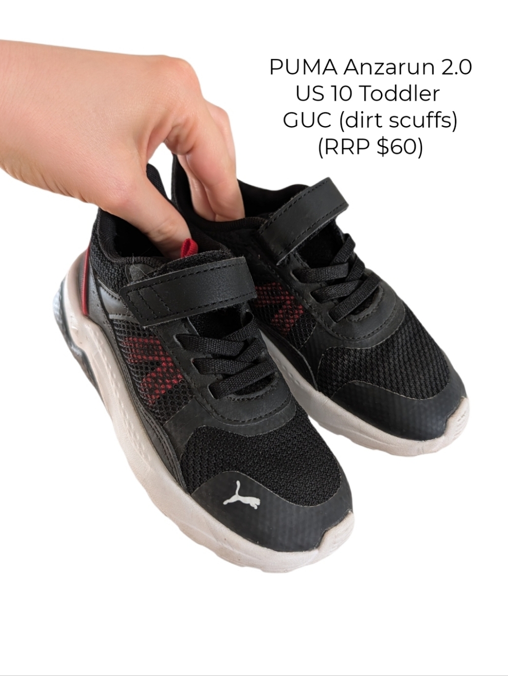 Puma Kids Anzarun 2.0 Black with Red Accents Sneakers | Boys US 10C Toddler